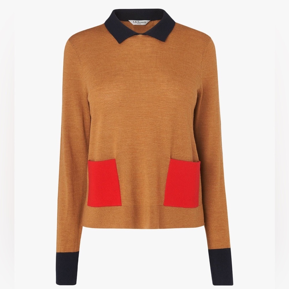 LK Bennett Tan Sweater with Red Accents